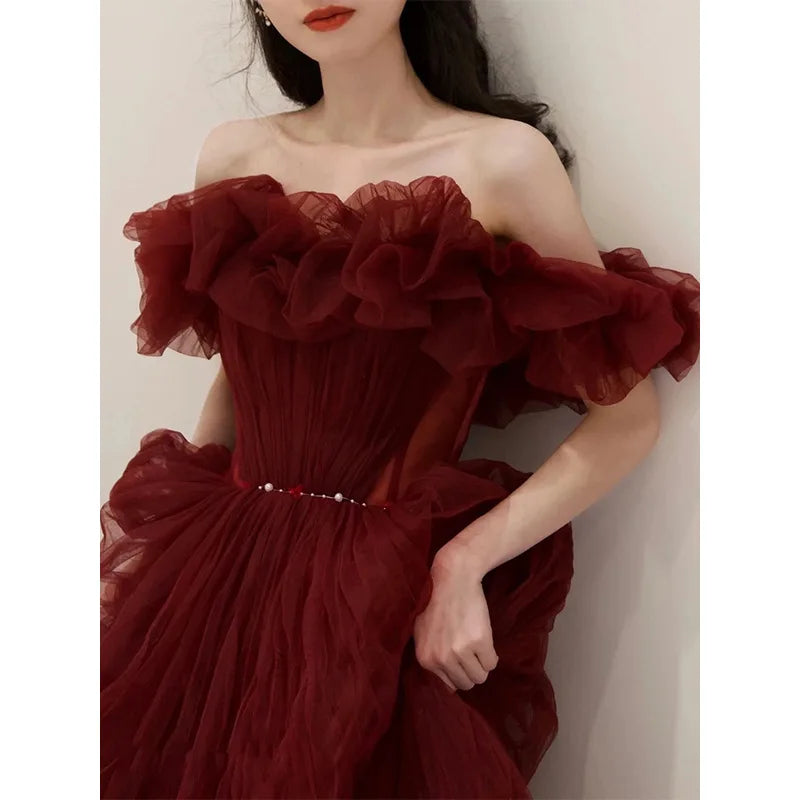 Ruffled Tulle Ball Gown