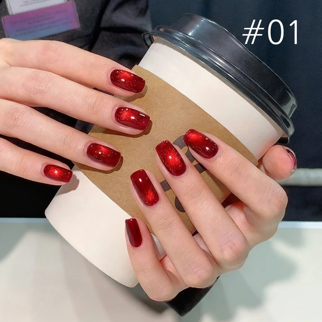 10ML 1-8PCS Red Cat Eye Nail Polish Red Nails 2026 New Cherry Wine Deep Red Glass Bead Magnet Cat Eye Spear Crystal Gel