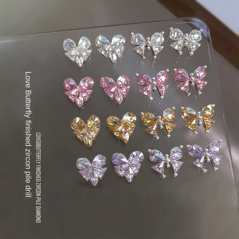 5Pcs French Manicure Love Diamonds - Sparkling Zircon Butterfly & Heart Rhinestones for Elegant 3D Nail Art