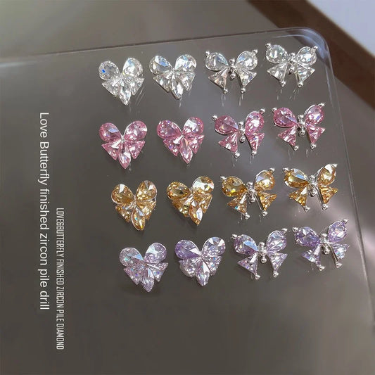 5Pcs French Manicure Love Diamonds - Sparkling Zircon Butterfly & Heart Rhinestones for Elegant 3D Nail Art