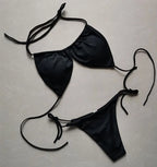 Solid Color Ruched String Bikini