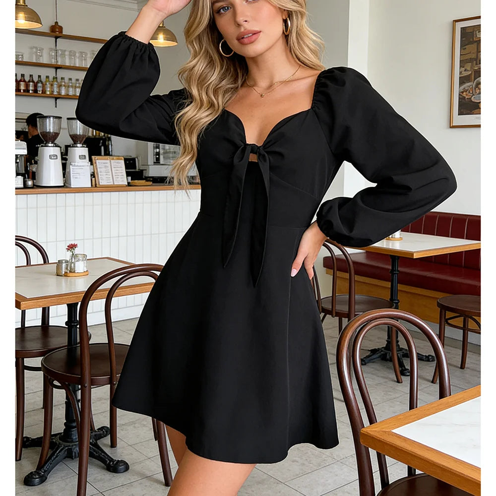 Puff Sleeve Square Neck Mini Dress