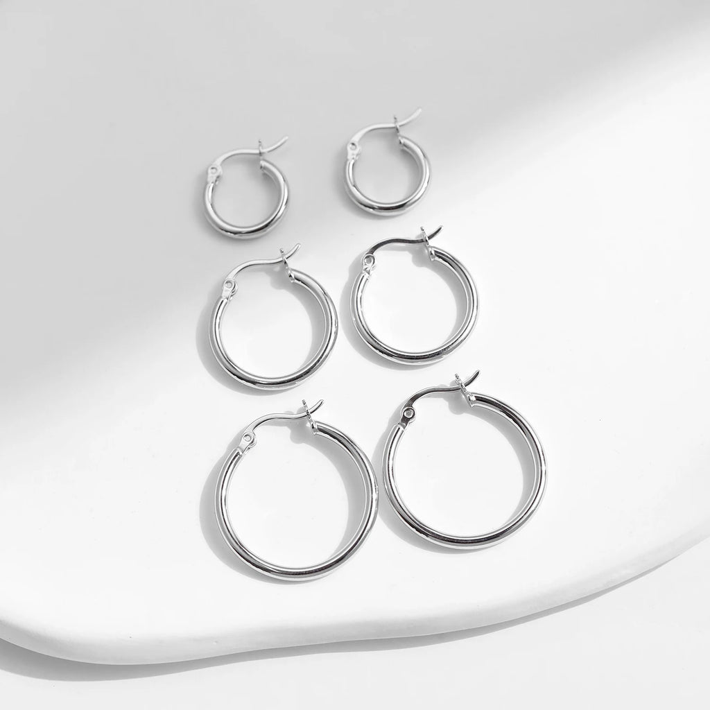 925 Sterling Silver Bold Classic Simple French Hoop Earrings