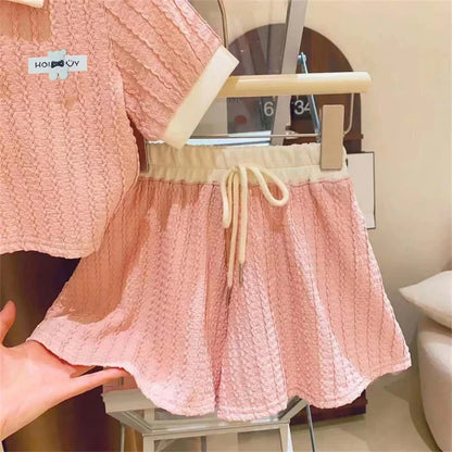 ガールズ服セット 夏 キッズ かわいい スイート 半袖トップス+ショートパンツ 2点セット 子供服 カジュアル 快適 スポーツウェア スーツ 2-10歳