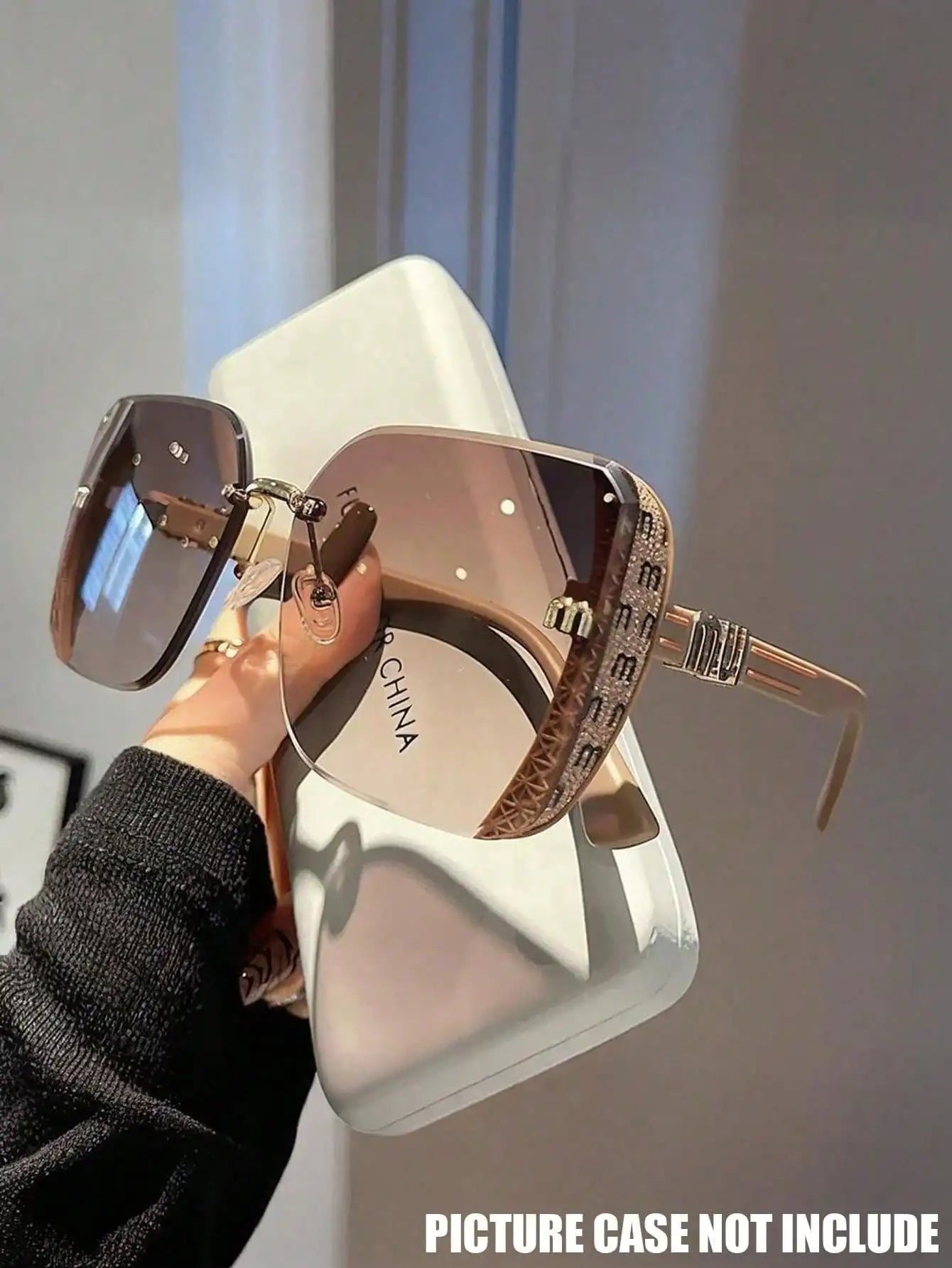 Crystal Encrusted Square Frame Sunglasses