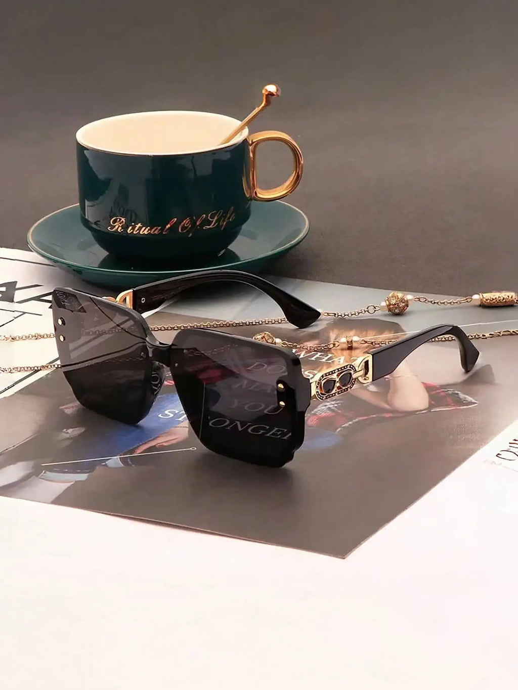 Crystal Encrusted Square Frame Sunglasses