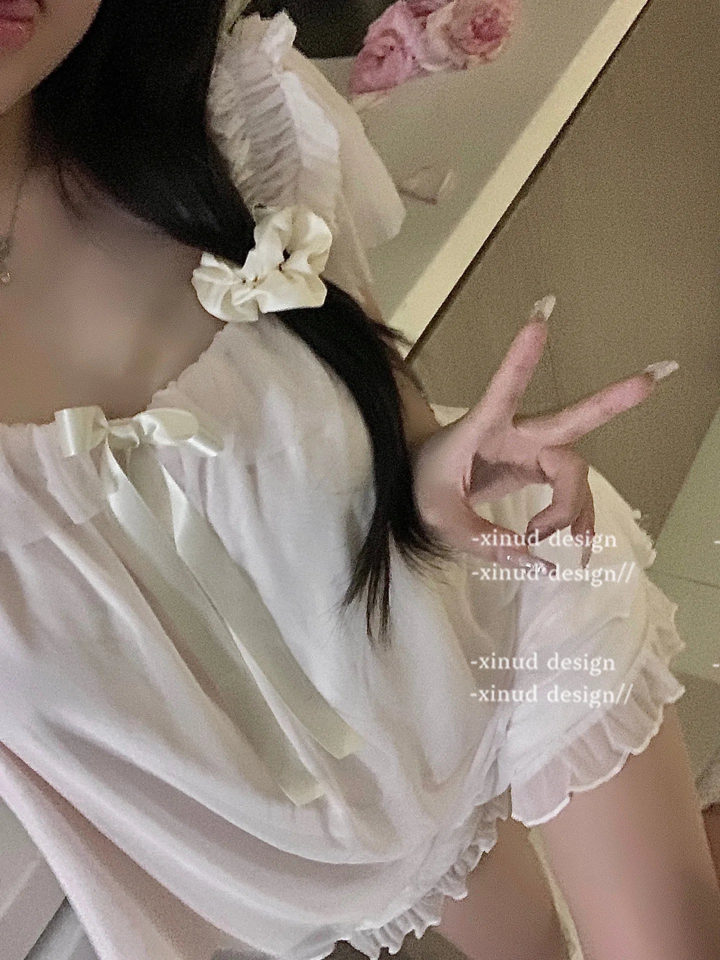 French Sweet Bow Strap Neck Crop Top Set