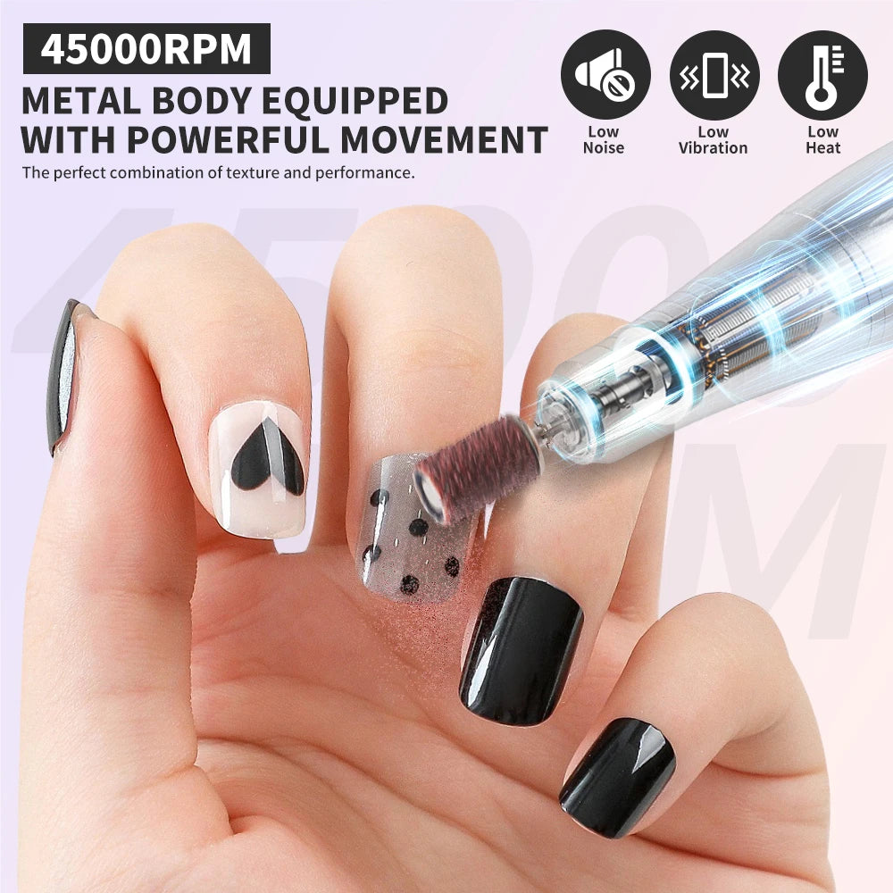 LIMEGIRL V4 45000RPM Electric Portable Nail Drill Machine Rechargeable for Gel Nails Polish Portable Nail File Manicure Tools