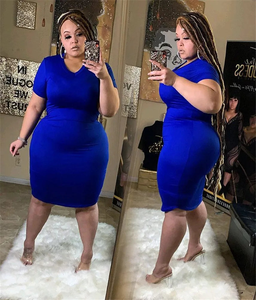 Solid V Neck Bodycon Dress