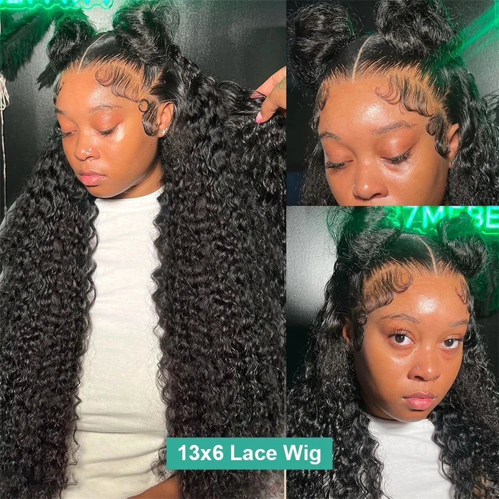 黒人女性向け 13x4 13x6 ウォーターウェーブ HD レースフロントウィッグ、ベビーヘアー付きプレプラック、カーリー人毛ウィッグ、ディープウェーブクロージャーウィッグ