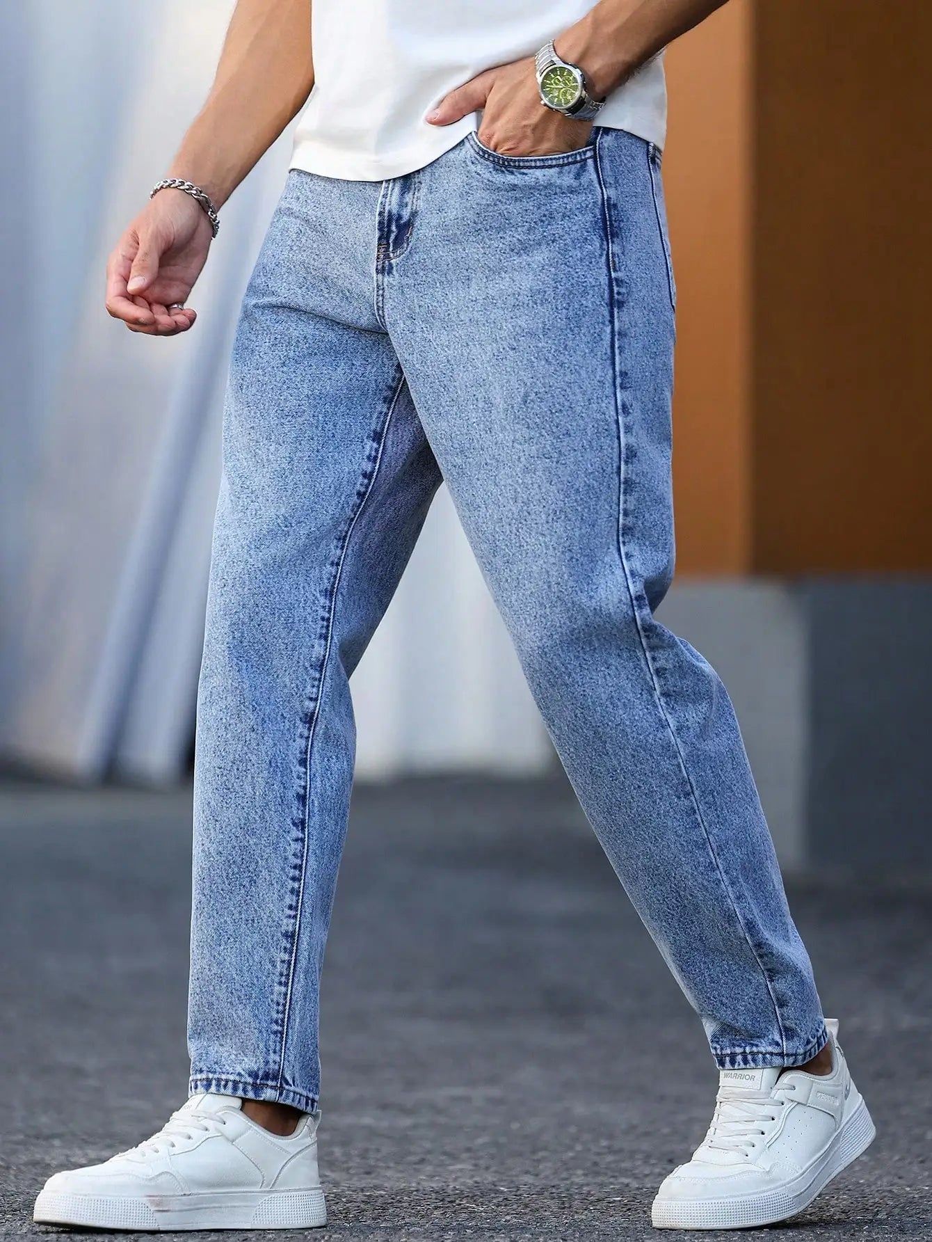 Relaxed Fit Tapered Acid Wash Jeans