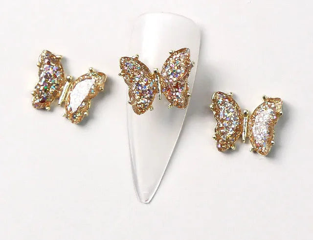 10Pcs Fairy Pink Zircon Nail Art 3D Charms Jewelry Butterfly Shaped Nail Crystal Alloy Decals 11*9mm Rhinestone Nail Decoration*