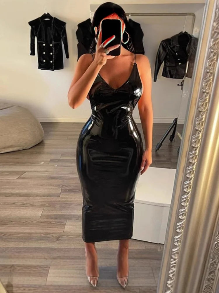 PU Leather Halter Dress