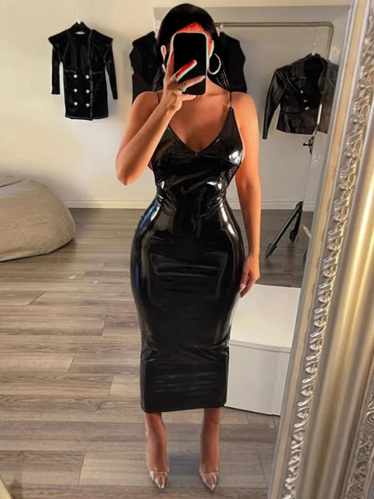 PU Leather Halter Dress