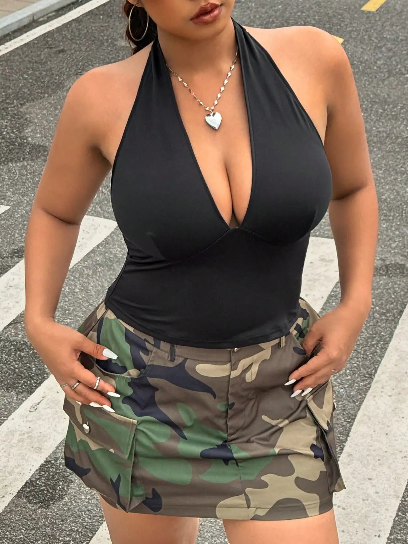 Deep V-Neck Halter Crop Top