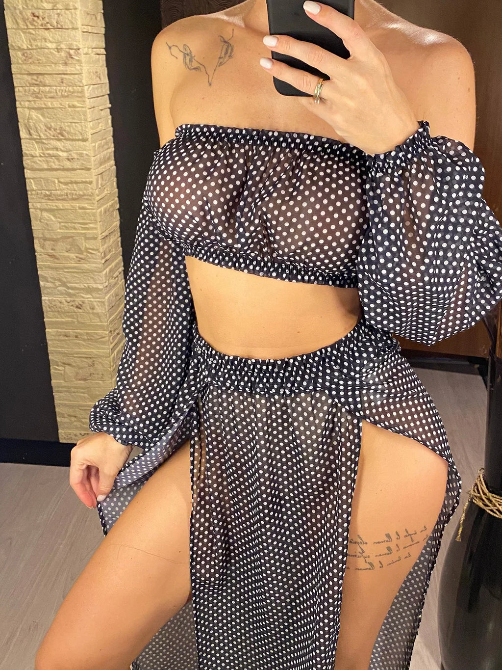 Off Shoulder Long Sleeve 2 Pieces Set
