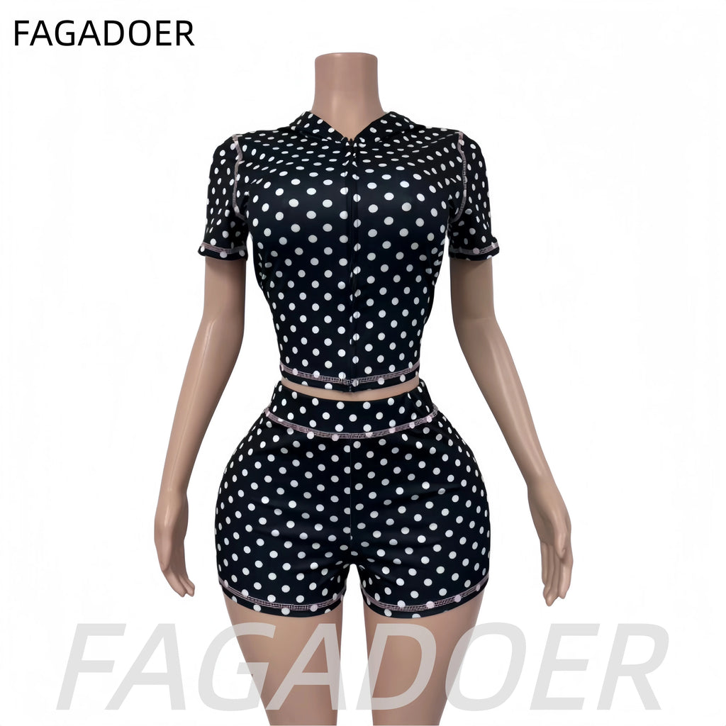 Polka Dot Print Patchwork Short Sleeve Top and Shorts Set