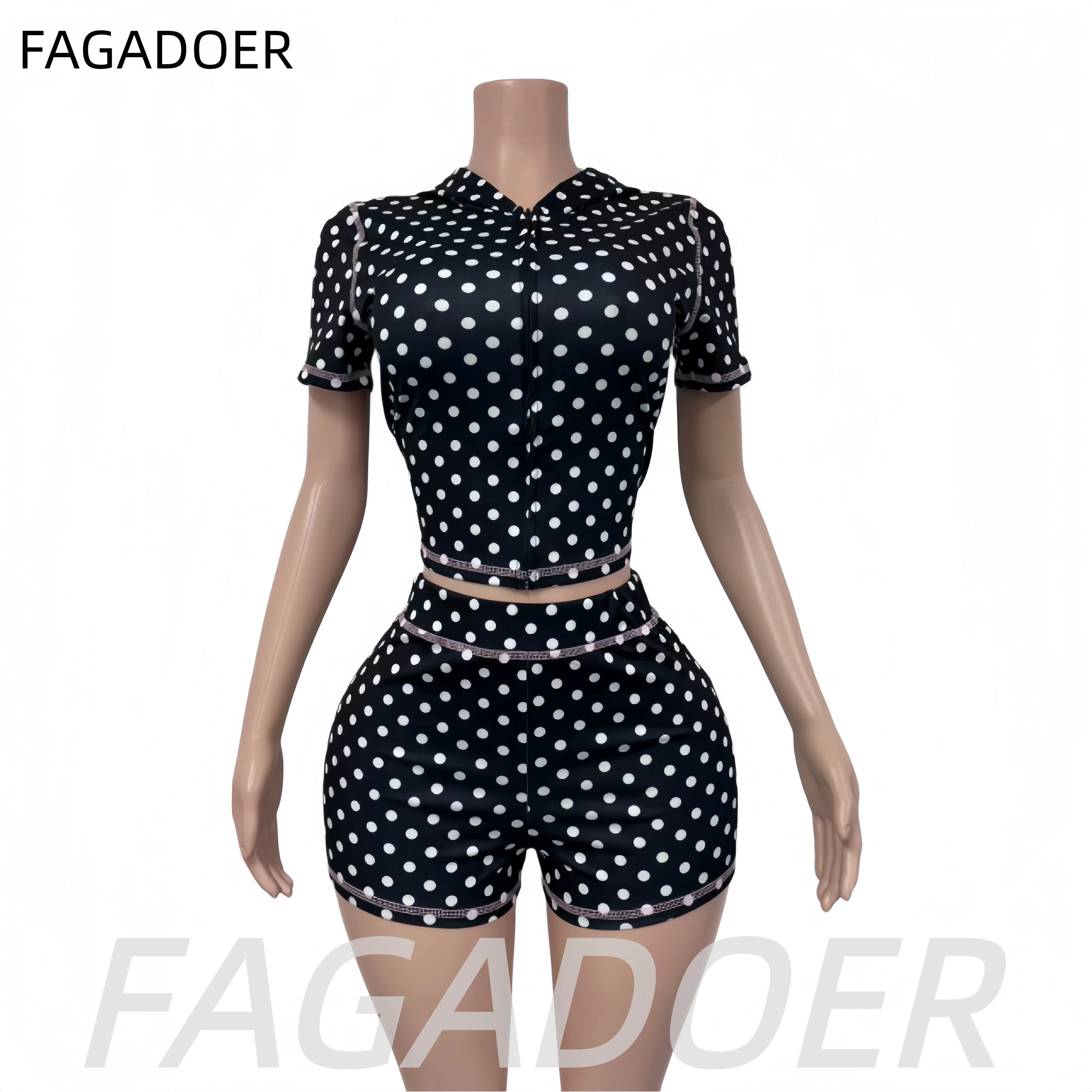 Polka Dot Print Patchwork Short Sleeve Top and Shorts Set