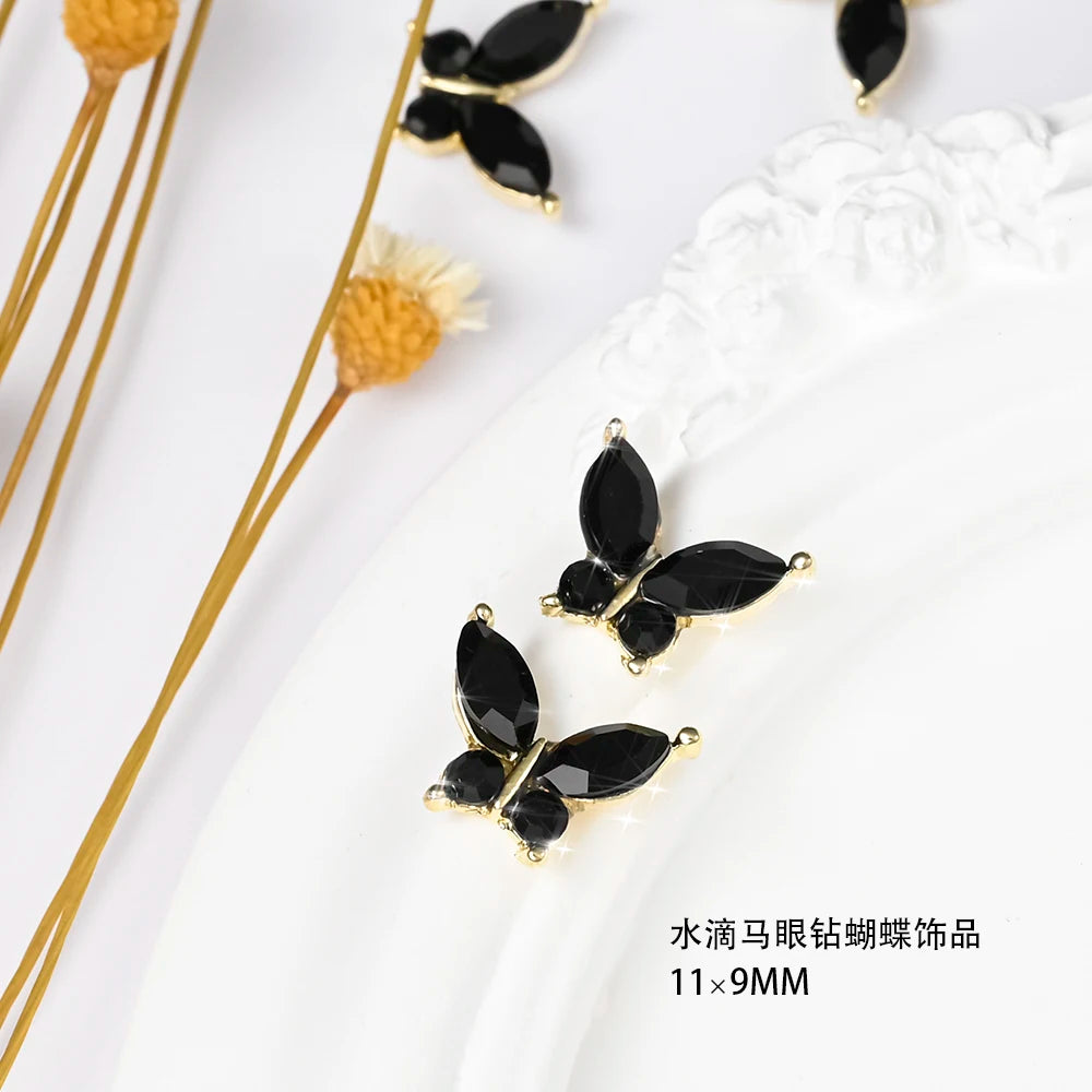 10Pcs Fairy Pink Zircon Nail Art 3D Charms Jewelry Butterfly Shaped Nail Crystal Alloy Decals 11*9mm Rhinestone Nail Decoration*