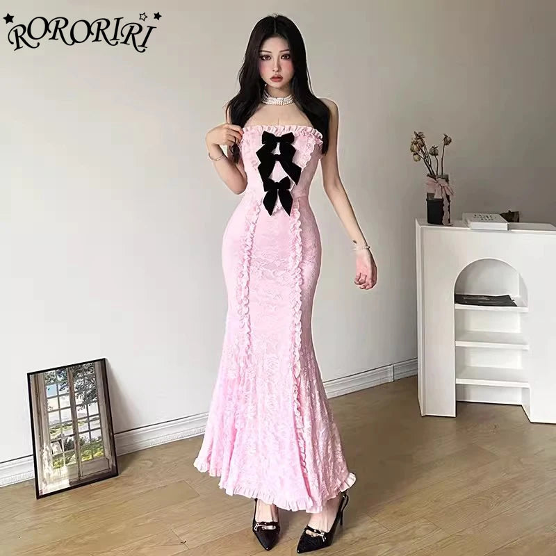 Bow Pins Floral Lace Maxi Dress