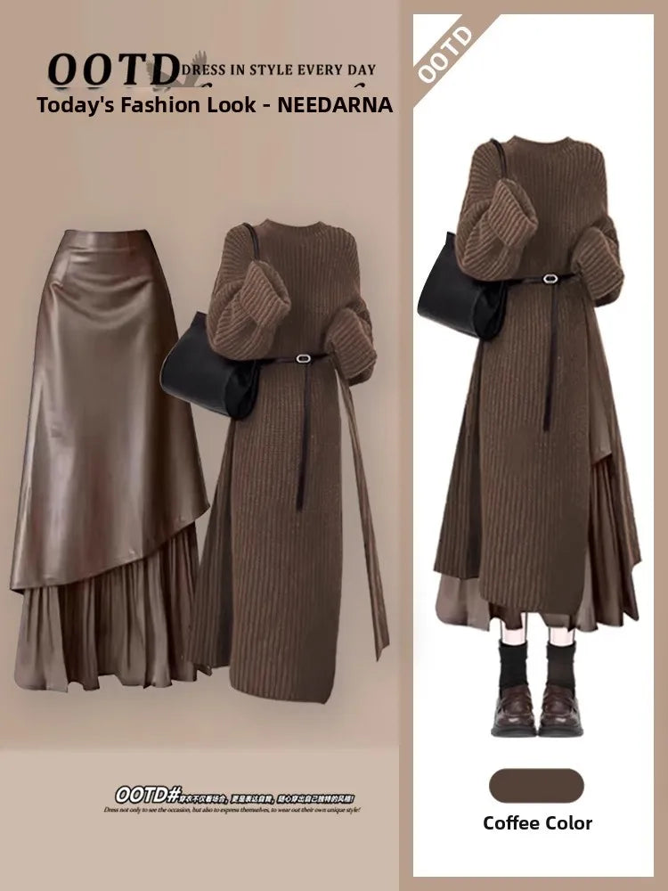 Knitted Sweater And  Skirt Set