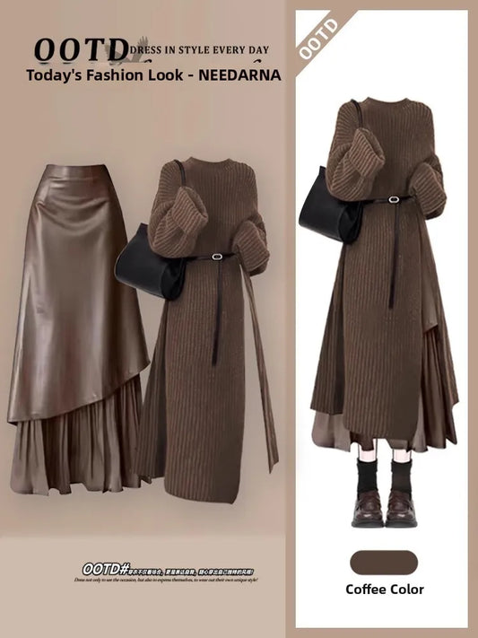 Knitted Sweater And  Skirt Set