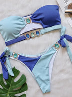 Patchwork Cut Out Rhinestone Bikini