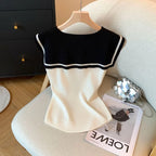 Sailor Collar Contrast Thin Knitted Tank