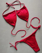 Solid Color Ruched String Bikini