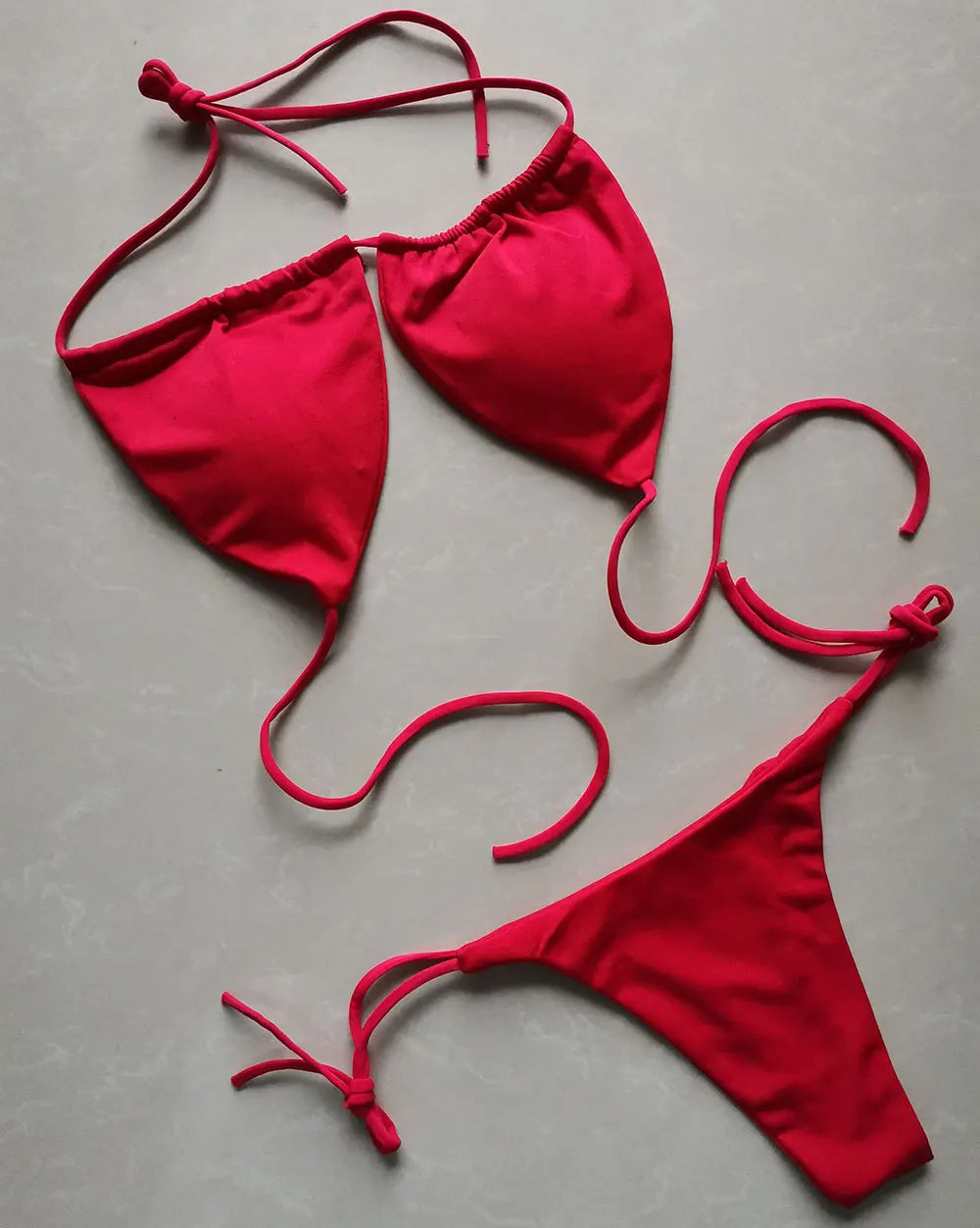 Solid Color Ruched String Bikini