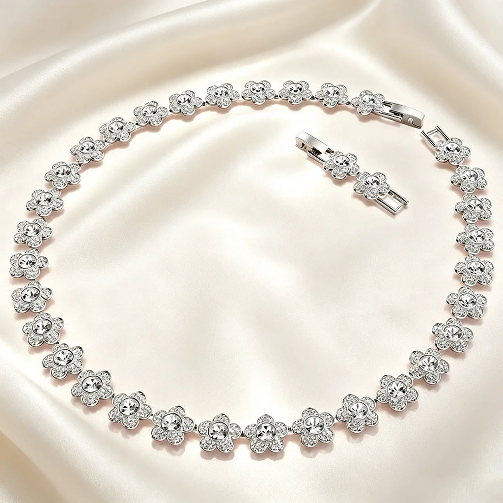 Flower Necklace Bracelet Earring Set