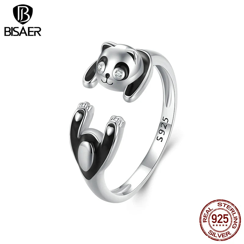 925 Sterling Silver Cute Panda Open Ring