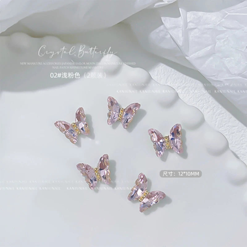 10Pcs Fairy Pink Zircon Nail Art 3D Charms Jewelry Butterfly Shaped Nail Crystal Alloy Decals 11*9mm Rhinestone Nail Decoration*