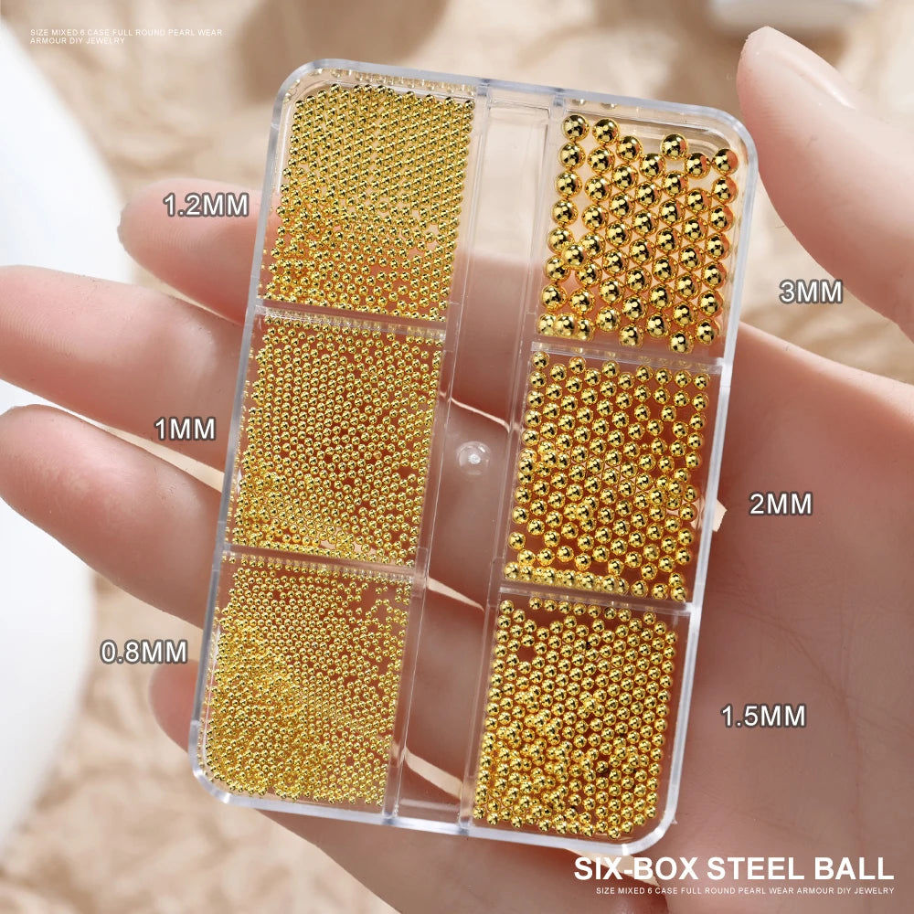 Gold/Silver Stainless Steel Nail Art Beads 3D Mini Alloy Caviar Ball Nail Charm Metal Micro Caviars DIY Nails Jewelry Accessorie
