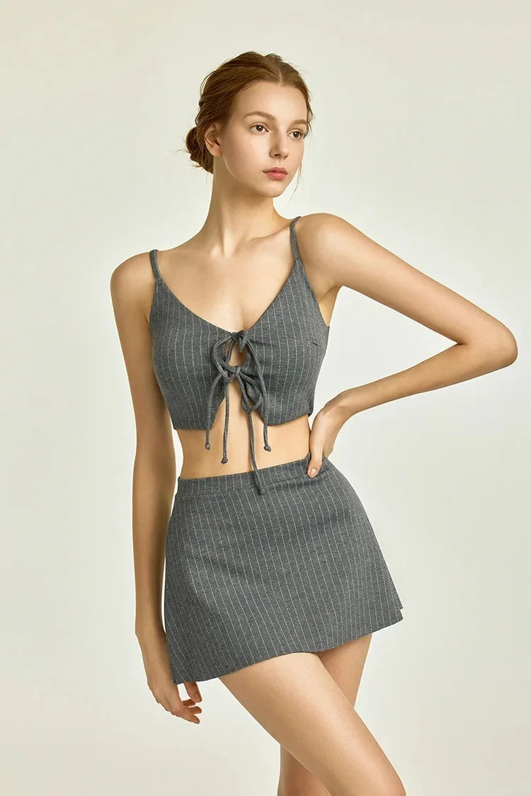 Pinstripe Crop Top and Mini Skirt Set