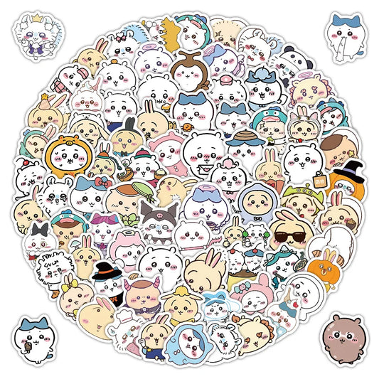 102pcs Chiikawa Graffiti Stickers Cartoon Hachiko and Usagi Cute Decorative Water Cup Phone Case, Creative DIY Anime Stickers