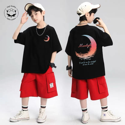 韓国子供服 2025年夏 Tシャツ クジラ漫画柄トップス ファッション 男の子 半袖 綿Tシャツ 女の子服