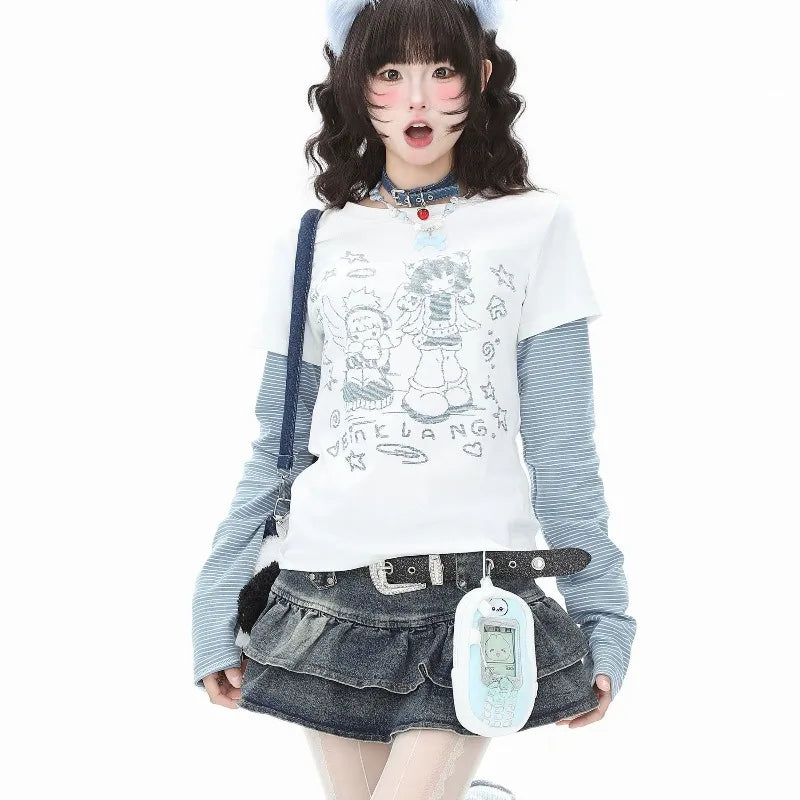 O Neck Fake Two Piece Tee
