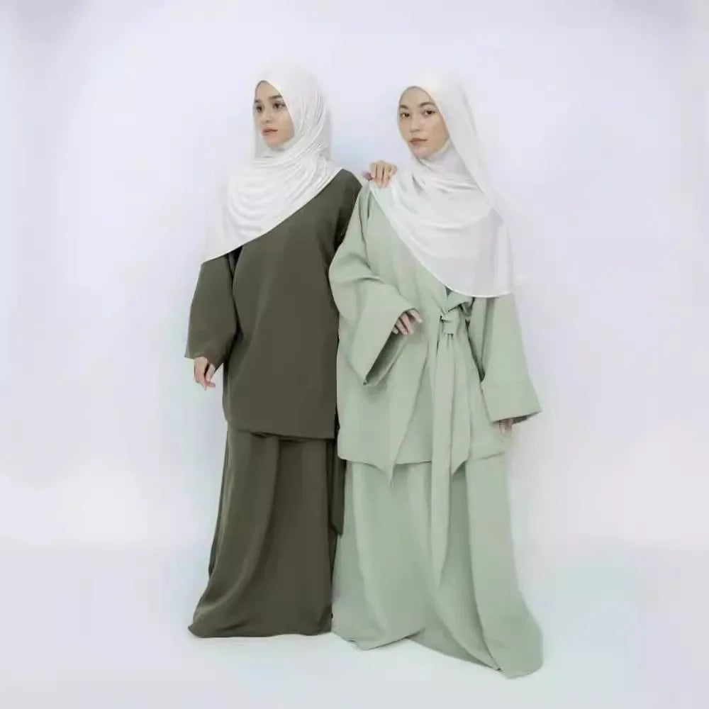 Eid Muslim Suit Modest Two Piece Women Lace Up Top Skirt Outfits Ramadan Morocco Dubai Abayas Ensemble Islam Arab Jalabiya 2025