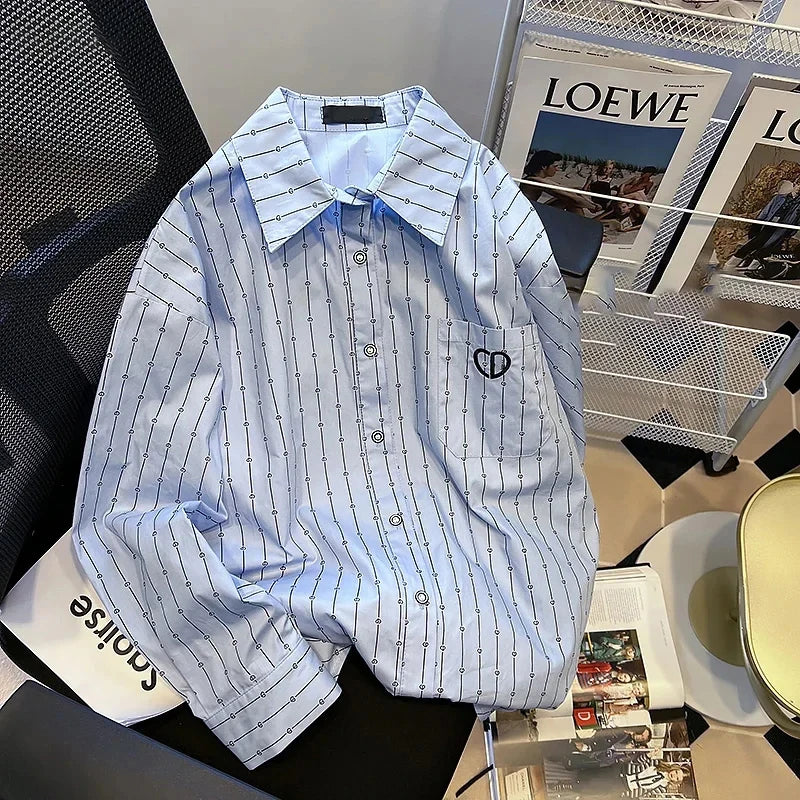 DUOJIHUI Basic Striped Long Sleeve Loose Shirt