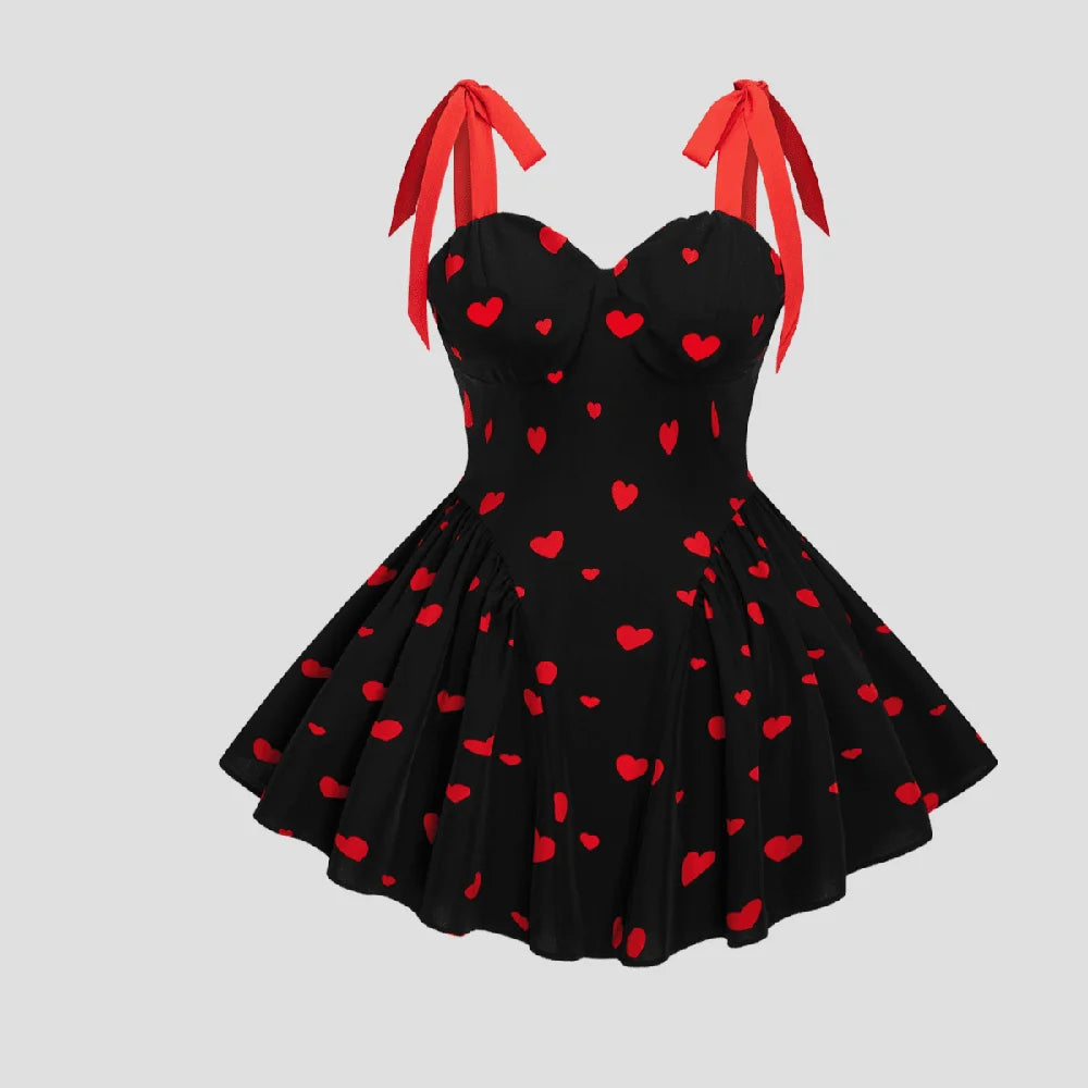 Heart Pattern Tie Knot Shoulder Straps Suspenders Dress