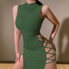 O-neck Cross Bandage Dress