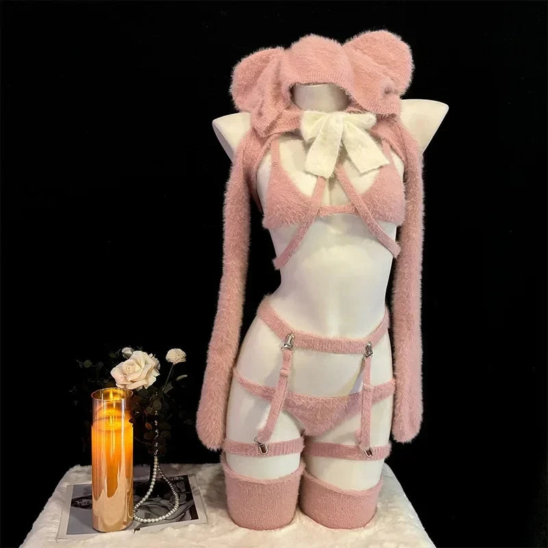 Pink Bear Hooded Sweater Set