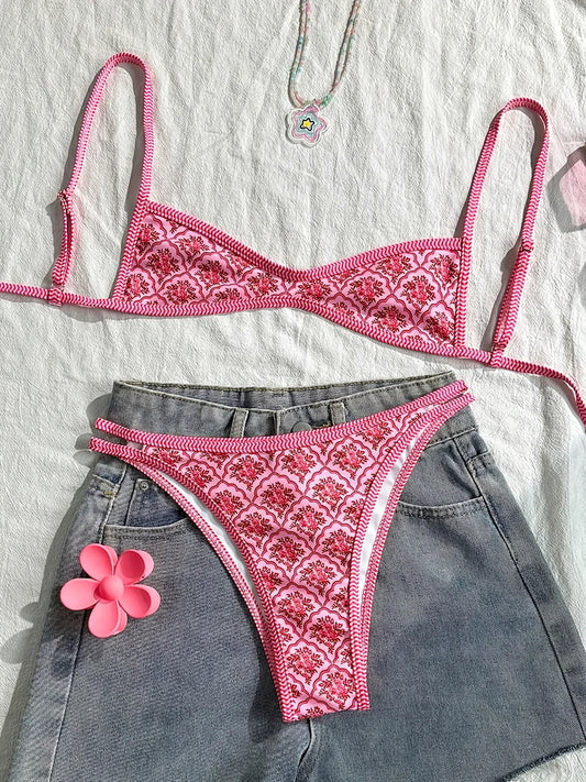 Paunikix Flowers Printed High Leg Cut Bikini