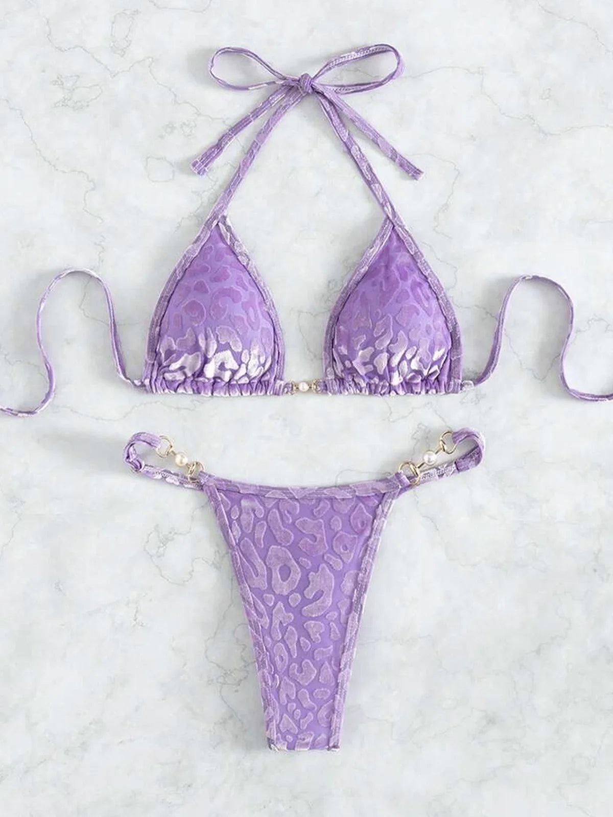 Leopard Halter Mini Thong Bikini