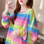 Rainbow Striped Long-sleeved Pullover