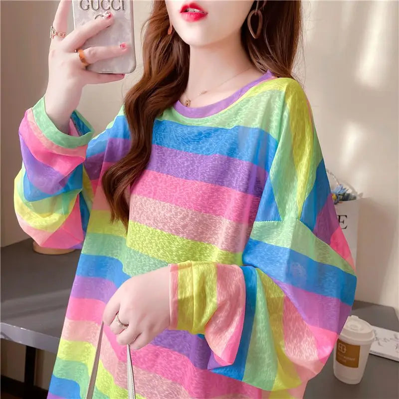 Rainbow Striped Long-sleeved Pullover