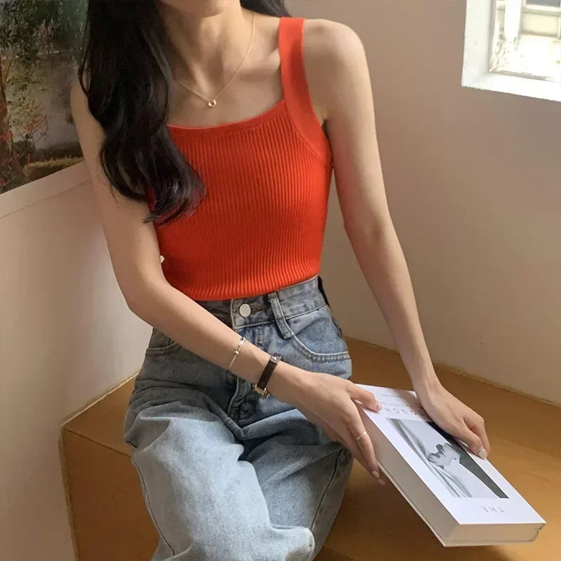 Ribbed Square-Neck Tank Top