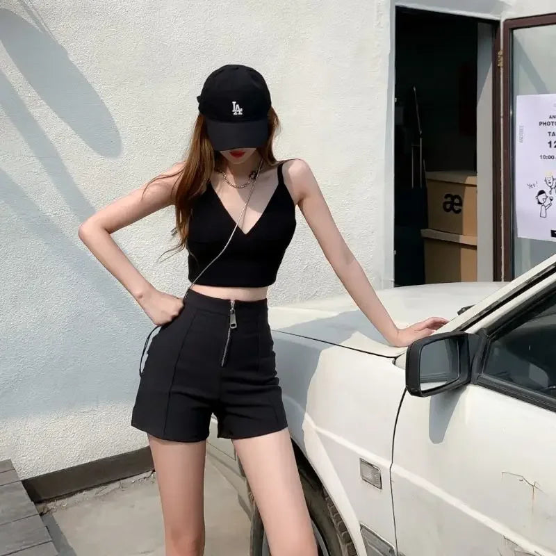High-Waisted Front-Zip Tailored Shorts