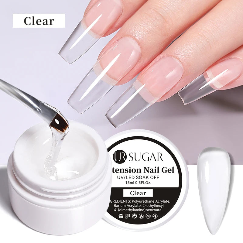 UR SUGAR 15ml Extension Nail Gel Jelly Pink White Clear Hard Gel Extension UV Gel For Nails Finger French Nail Art DIY Manicure